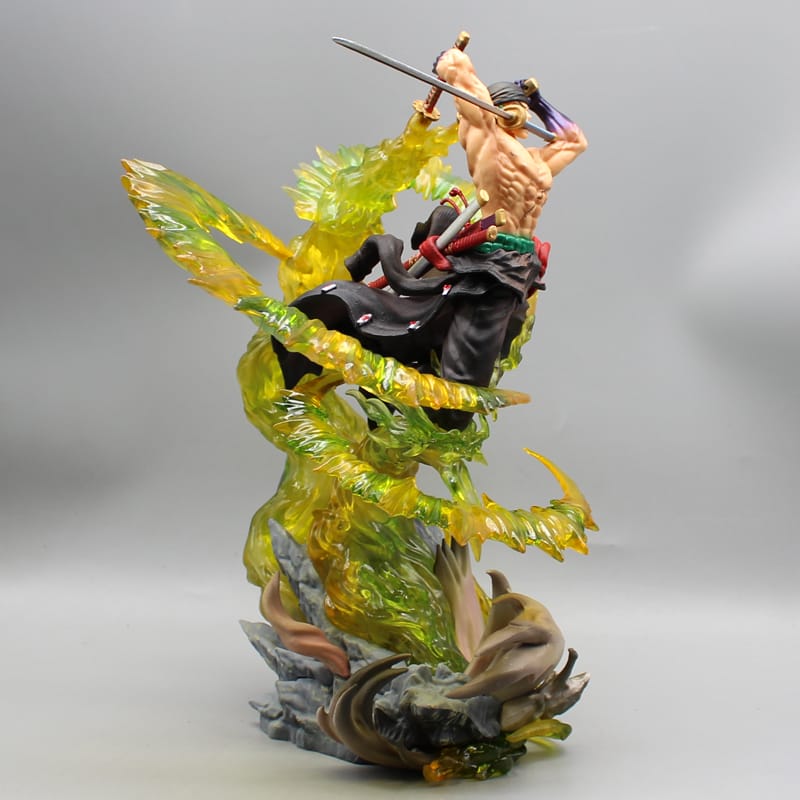 Action Figure One Piece Roronoa Zoro Con LED 2 Teste 30 Cm - Hideastore