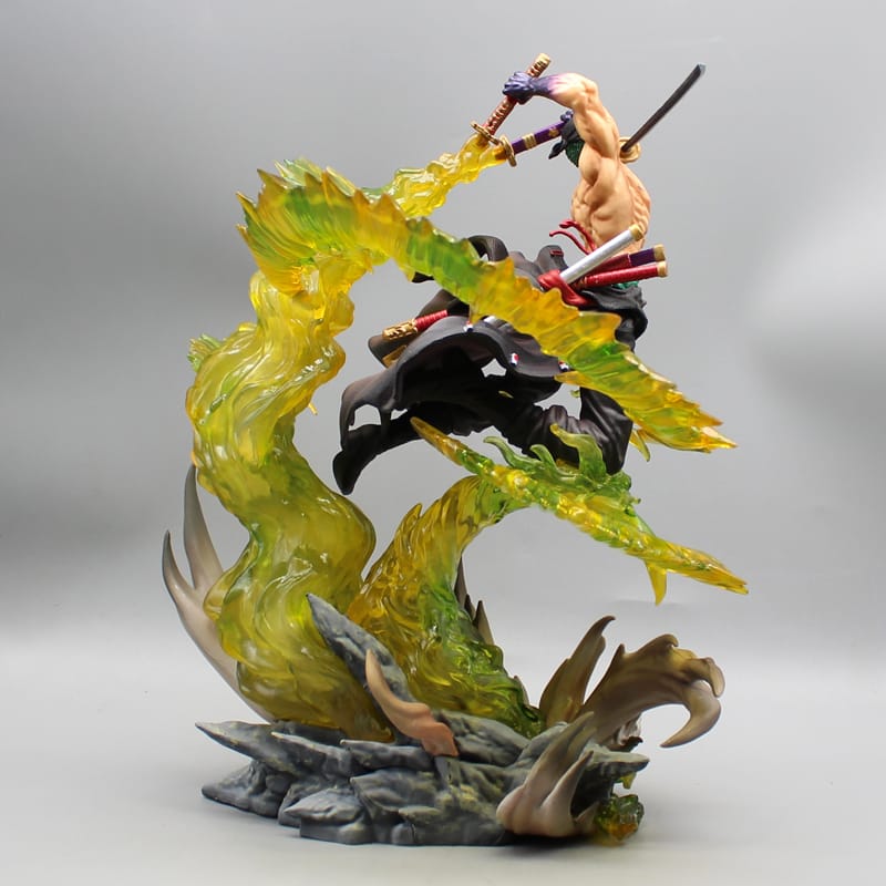 Action Figure One Piece Roronoa Zoro Con LED 2 Teste 30 Cm - Hideastore
