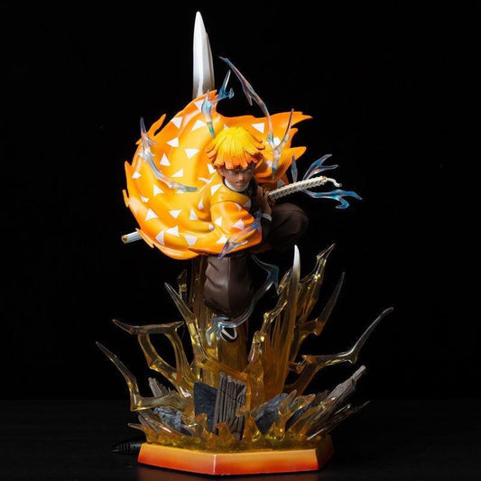 Demon Slayer Zenitsu Agatsuma Flaming Thunder God 36cm Action Figure Con LED - Hideastore