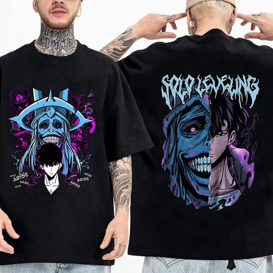 T-Shirt a Maniche Corte Cotone Solo Leveling Jinwoo e God Statue - Hideastore
