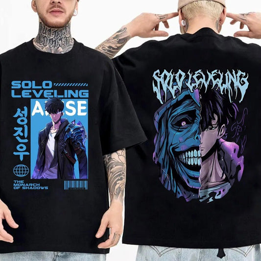 T-Shirt a Maniche Corte Cotone Solo Leveling Sung Jinwoo The Monarch Of Shadow - Hideastore